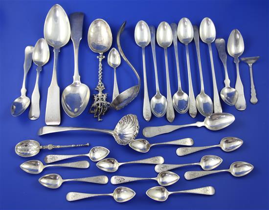 Twenty eight items of mainly 19th century continental silver flatware, 25 oz.